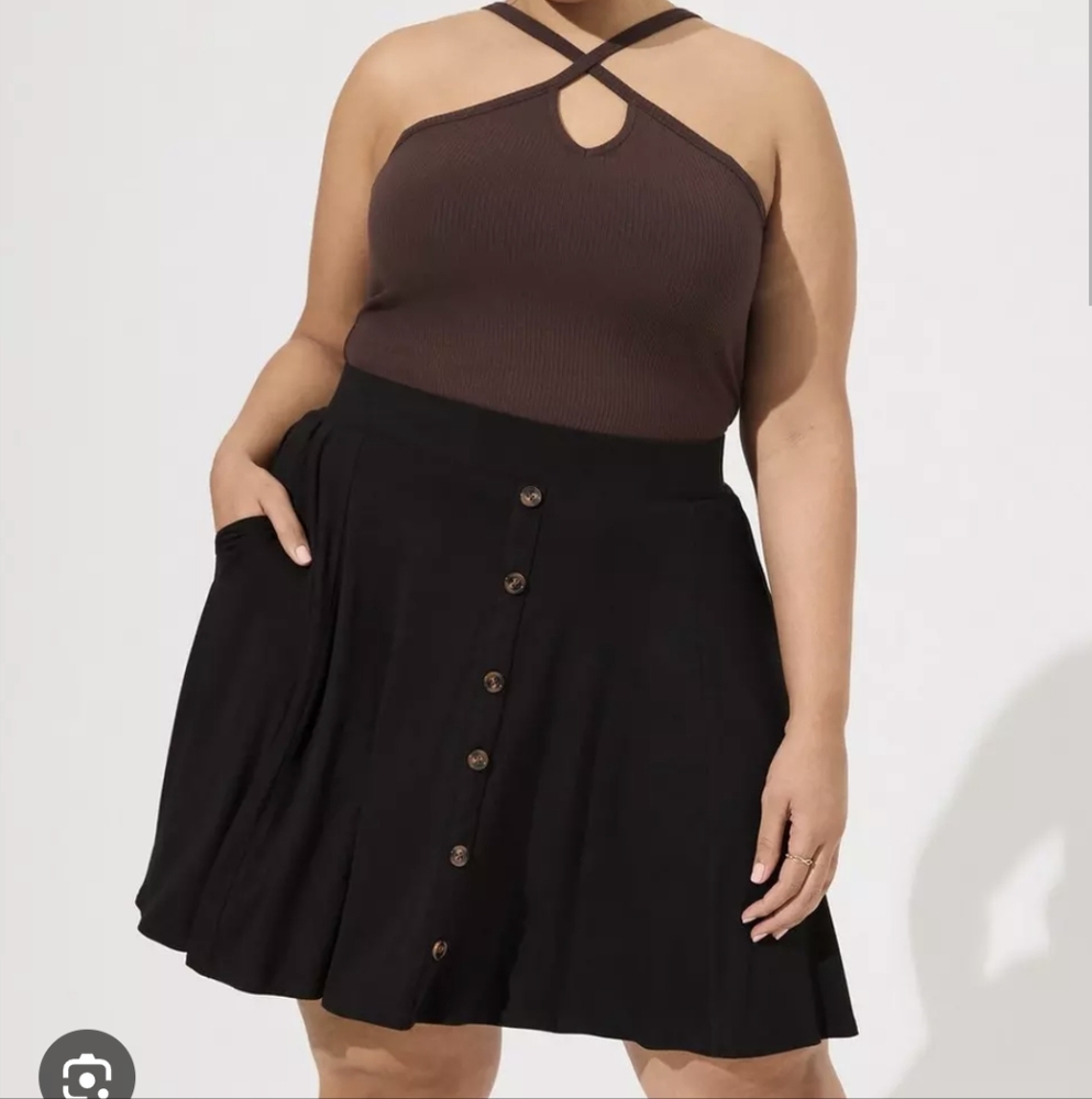 Mini Super Soft Button-Up Skirt - Black -1X